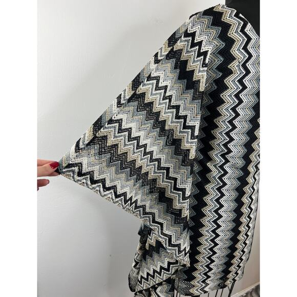 TBags Los Angeles Beige Black Chevron One Shoulder Fringe Dress Coverup XS - Picture 5 of 10